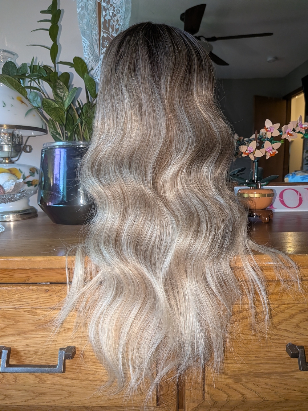 Natural Wavy Blonde Ombre Wig - Dark To Light Ash - Picture 8 of 10